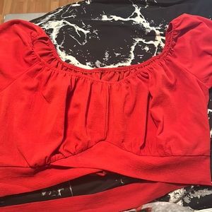 Red tie crop top